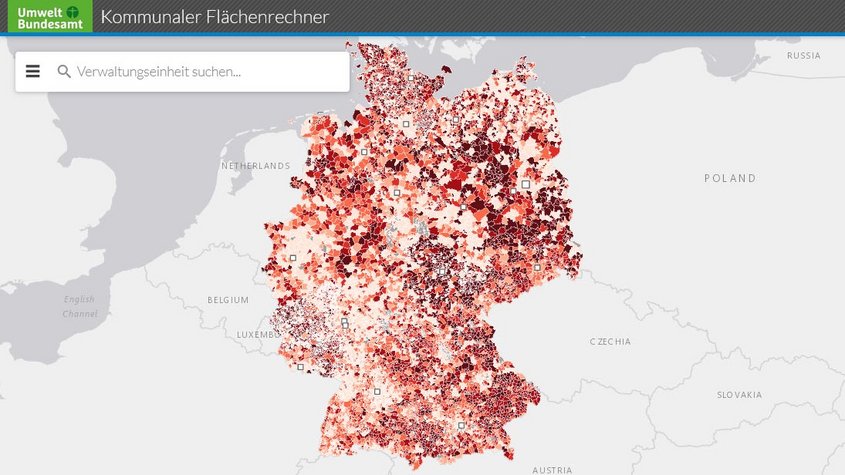 Screenshot des UBA-Flächenrechners