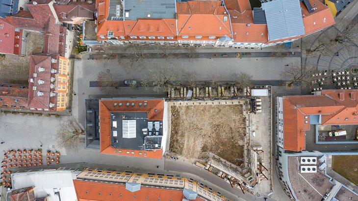 Innerstädtische Baulücke aus der Vogelperspektive