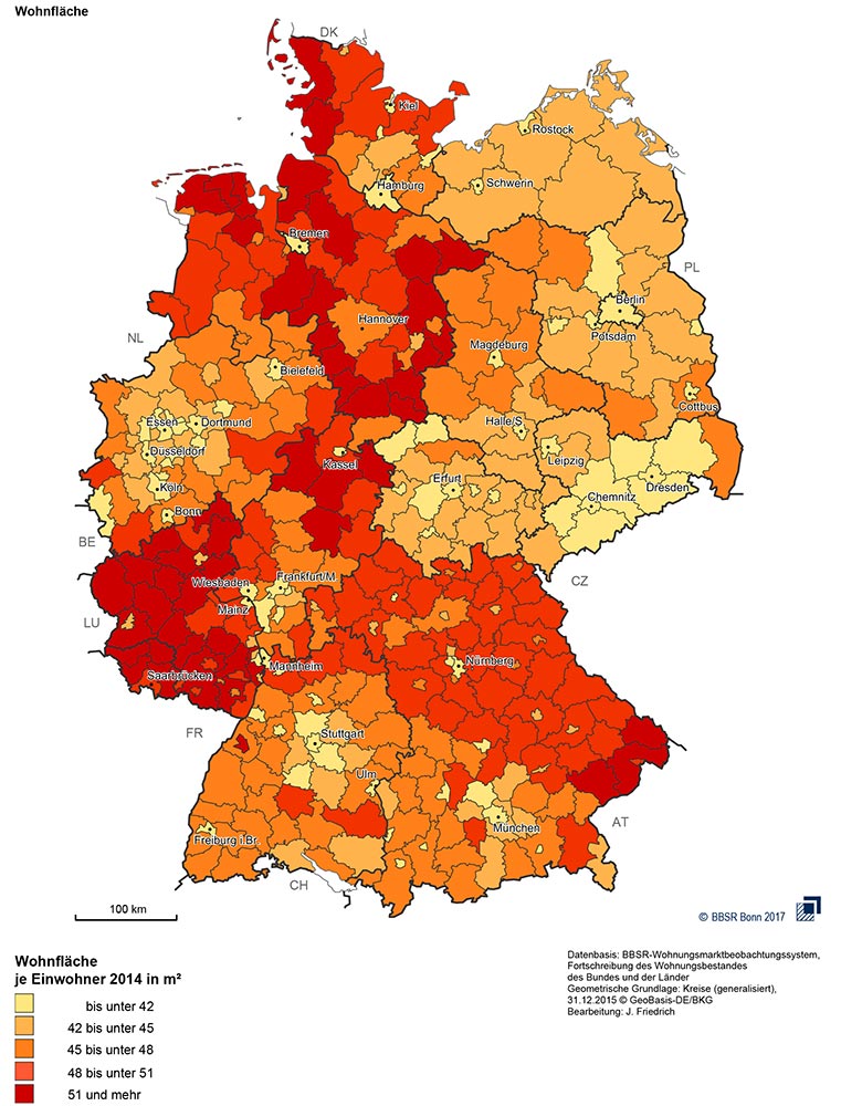 Karte Wohnfläche Deutschland 2017